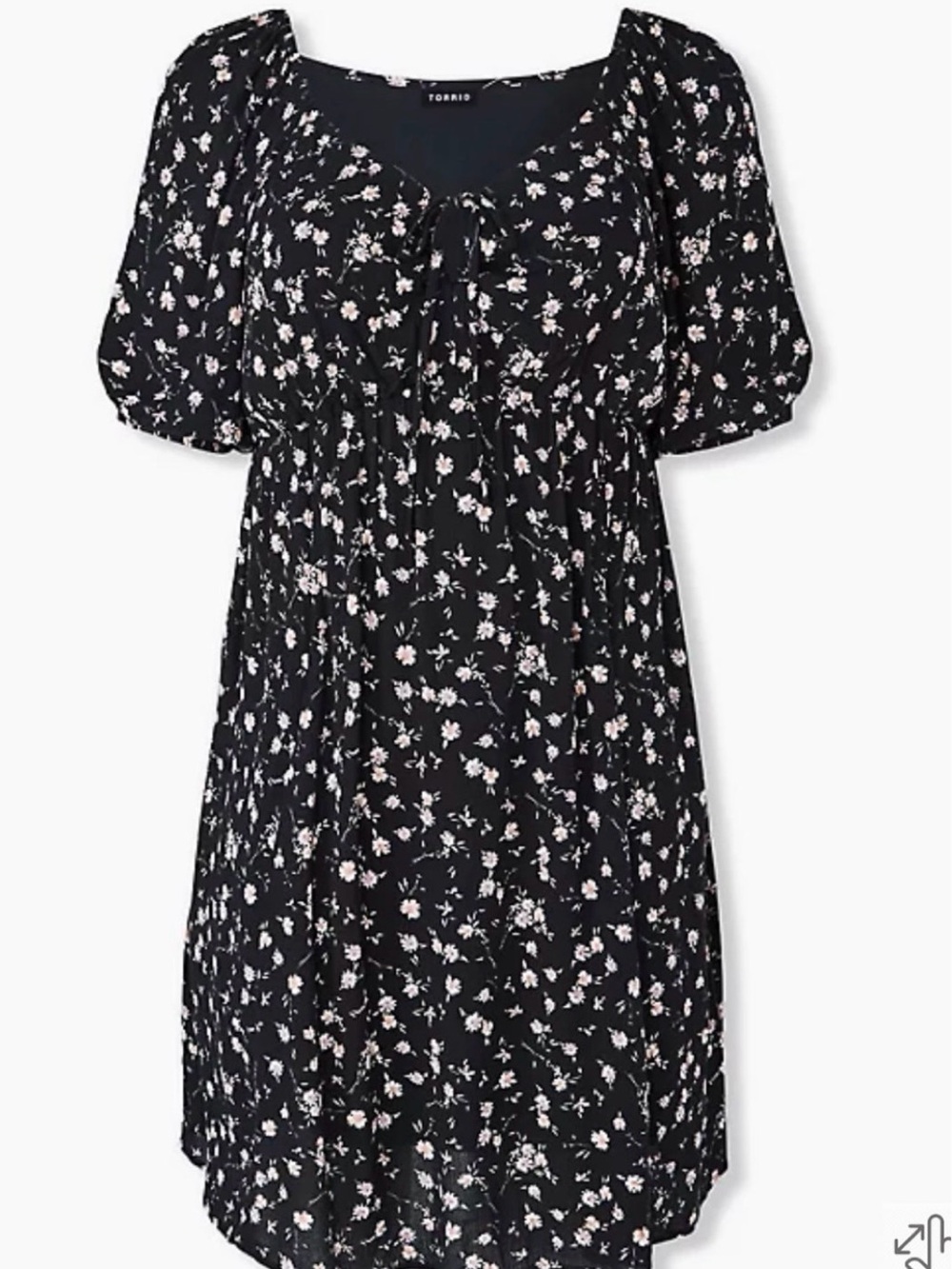 torrid Black Floral Puff-Sleeve Midi Dress with Tie Front 1